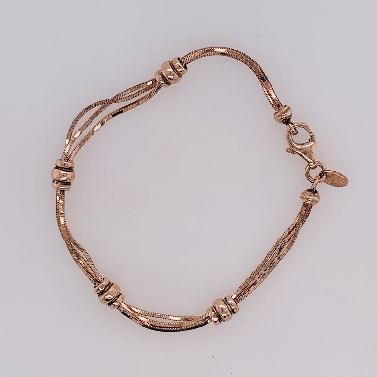 Sterling Silver Rose Gold Plated Milti Strand Bracelet 7 Inches