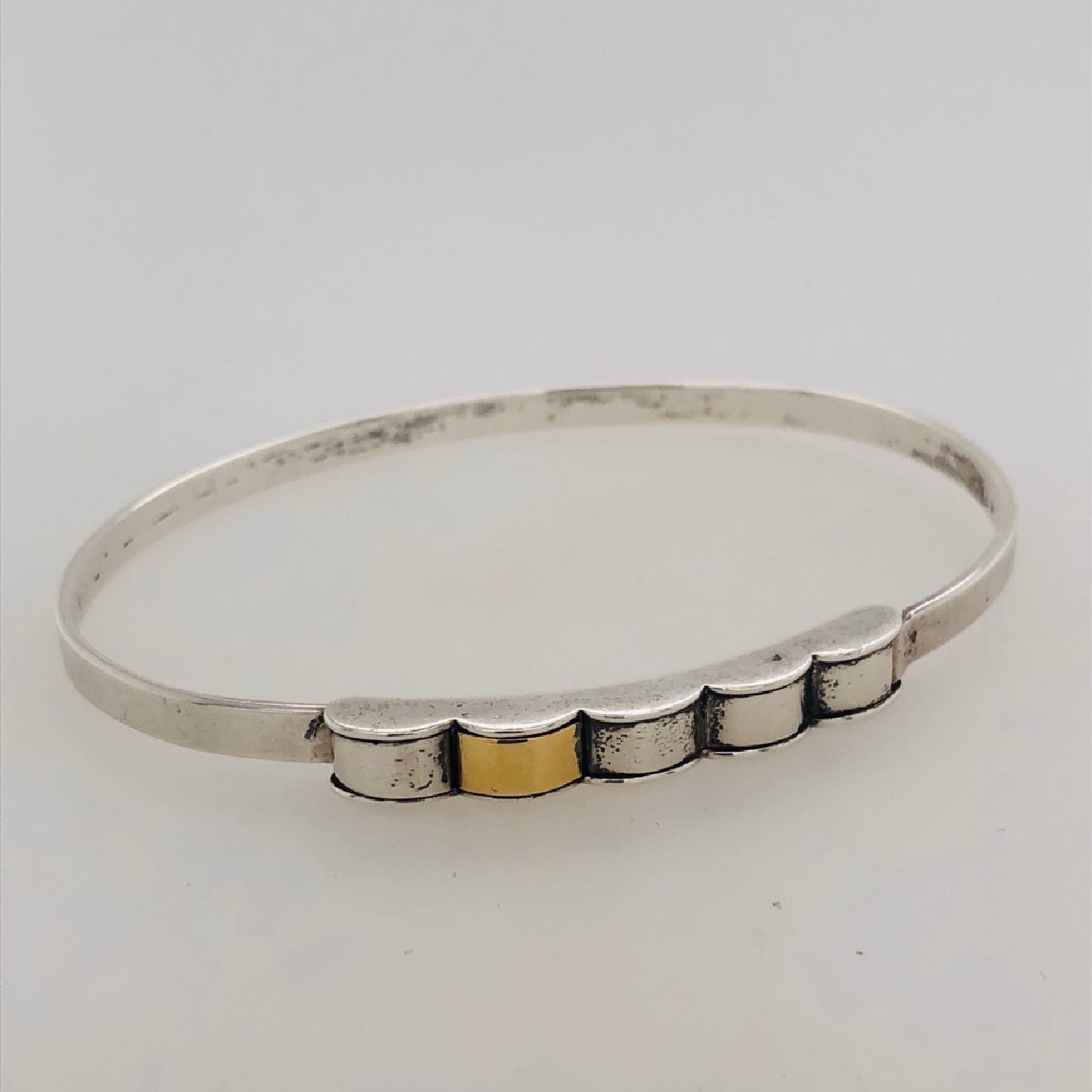 Sterling Silver and 18K Yellow Gold Cartier Inspired Bangle 