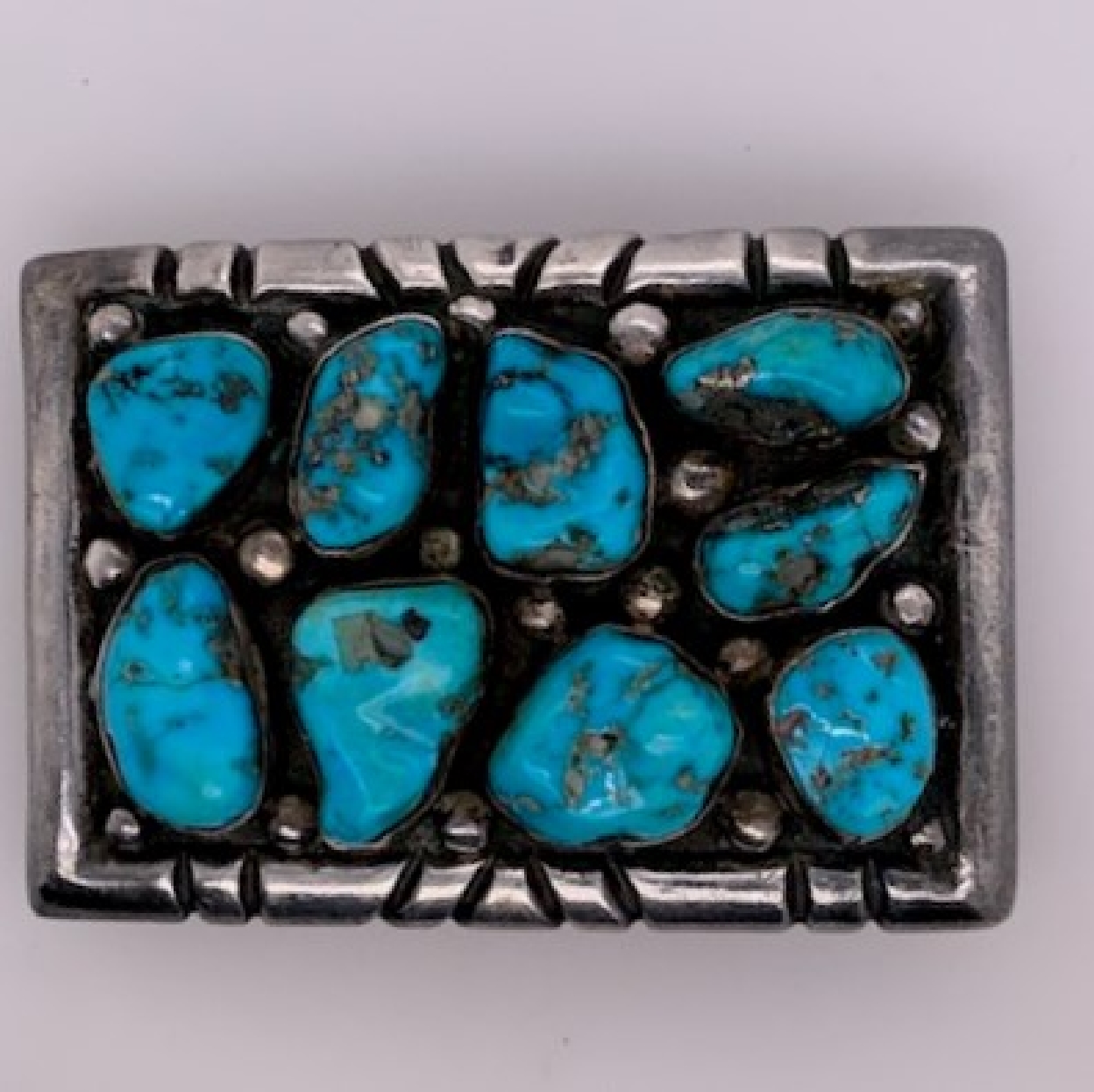 Sterling Silver Navajo Raw Turquoise Belt Buckle