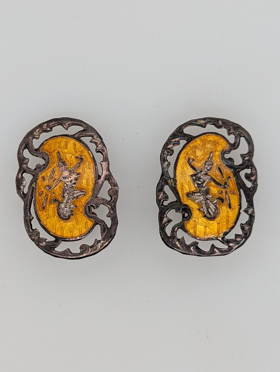 Yellow Enameled Siam Silver Clip on Earrings 