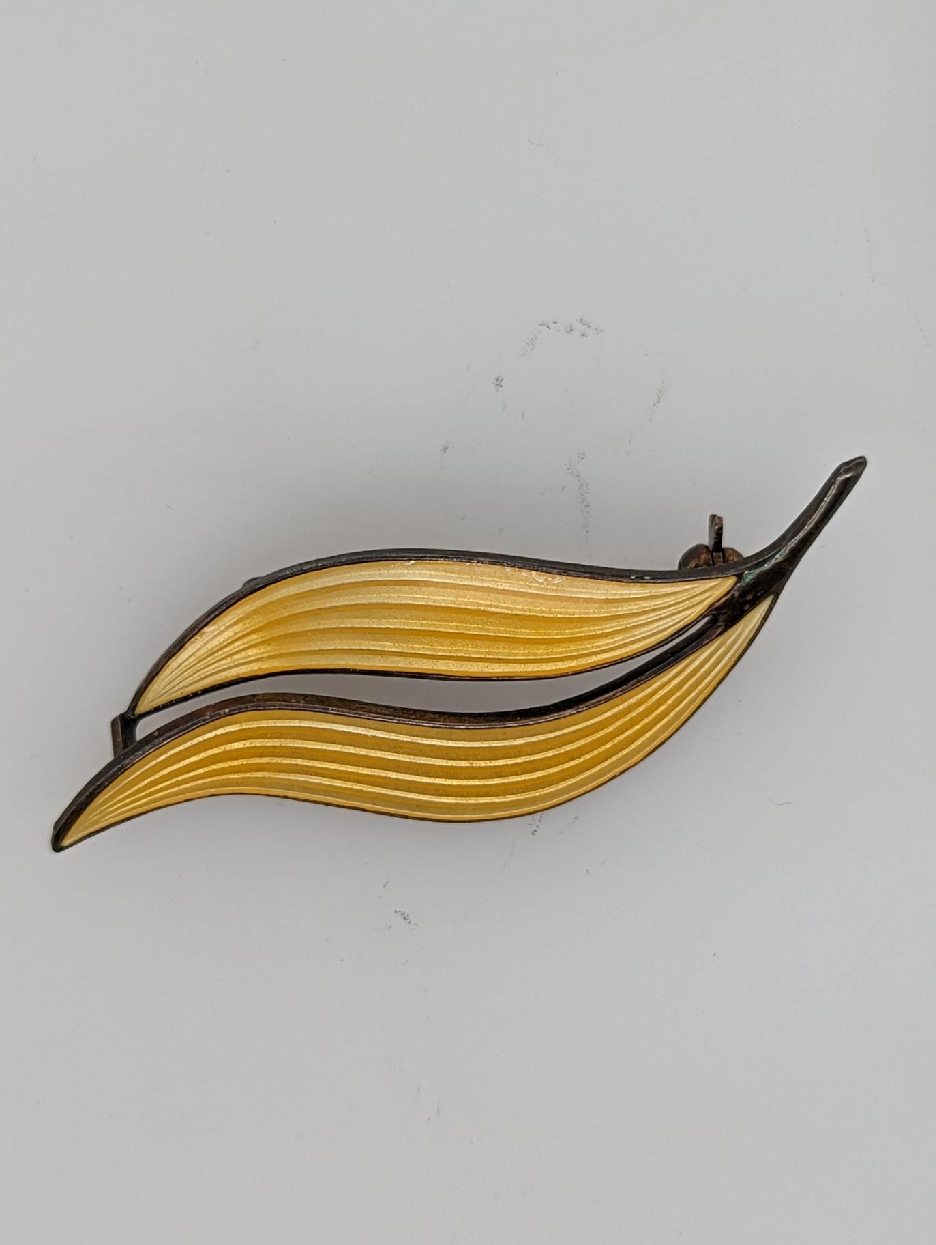 Vintage Norwegian Sterling Enameled Banana Brooch
