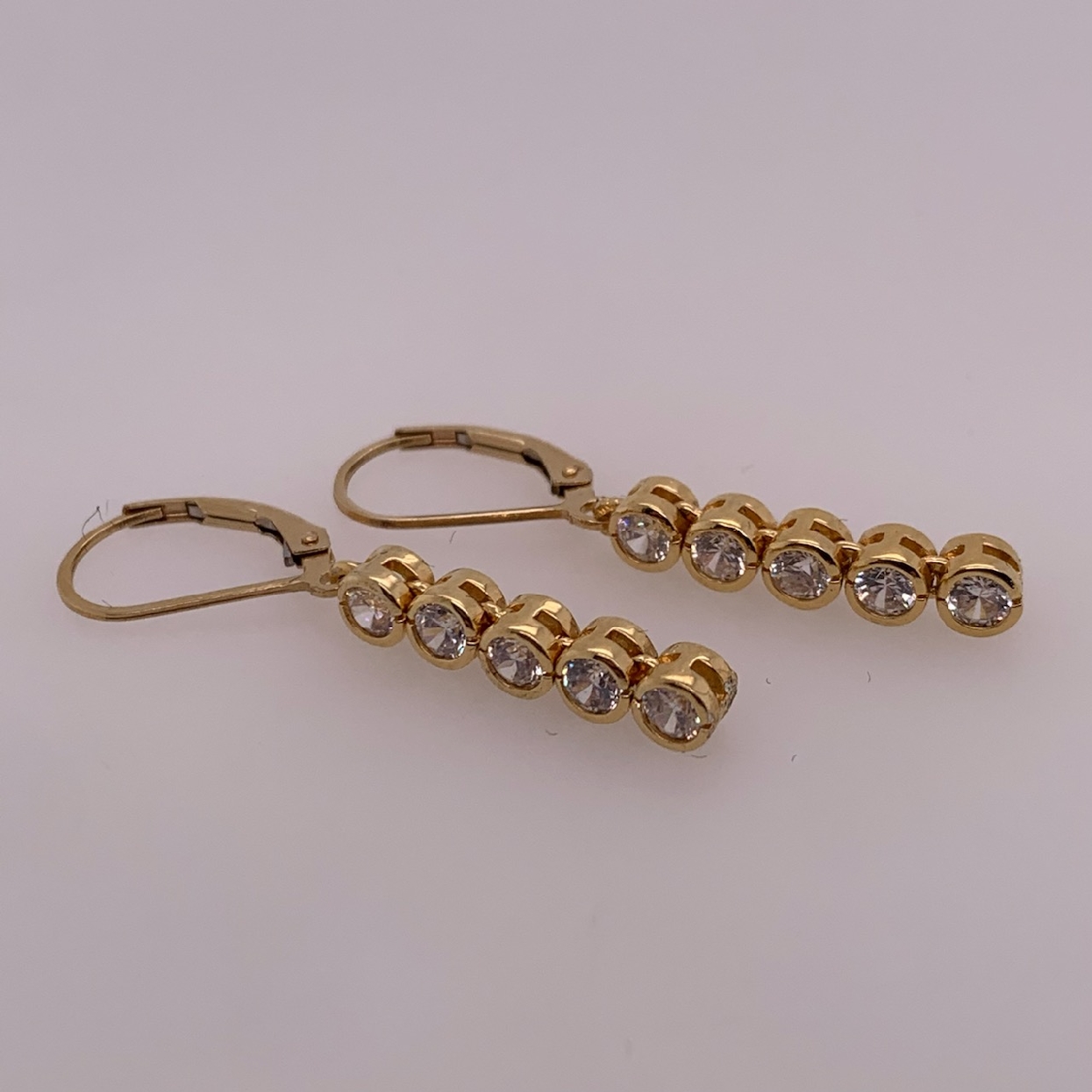 Gold Plated Sterling Silver Five Stone CZ Dangle Earrings with Gold Filled Lever Backs