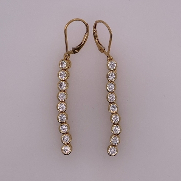 Gold Plated Sterling Silver Nine Stone CZ Dangle Earrings with Gold Filled Lever Backs