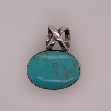 Sterling Silver Bezel Set Turquoise Pendant with Criss Cross Bail