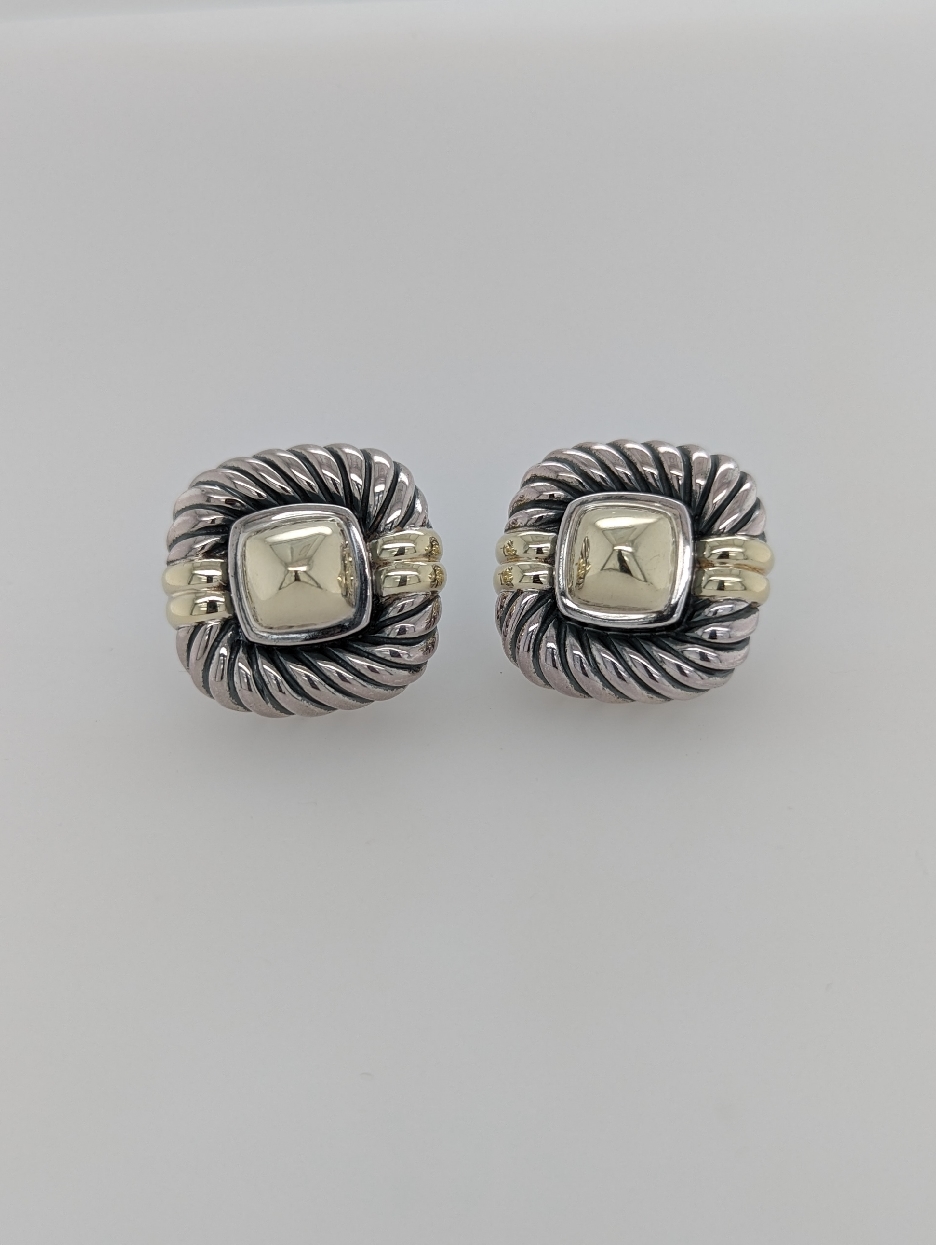 David Yurman Sterling Silver and 14K Yellow Gold Cable Sugar Loaf Earrings with Omega Backs