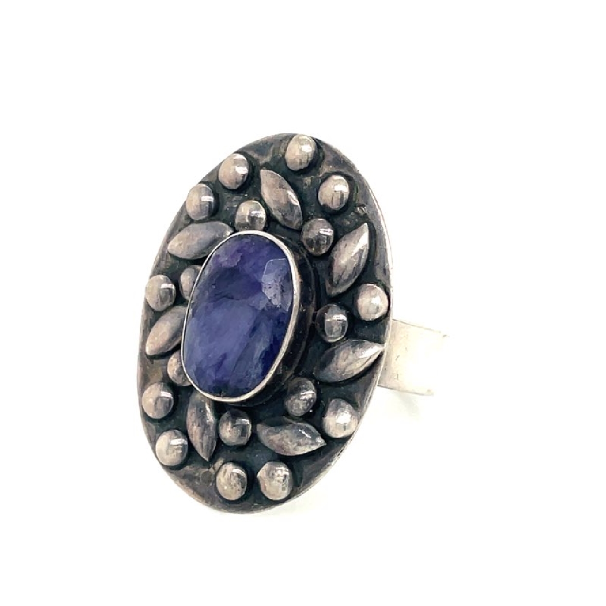 Sterling Silver Faceted Iolite Ring with Large Oval