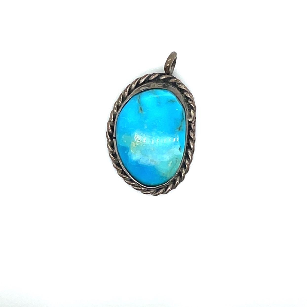 Small Sterling Silver and Turquoise Pendant with Twisted Rope Design 