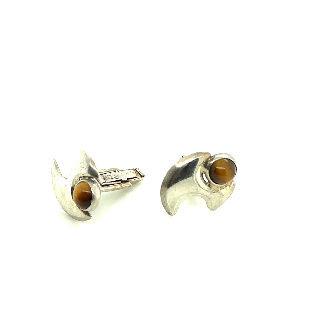 Abstract Sterling Silver Tigers Eye Cufflinks