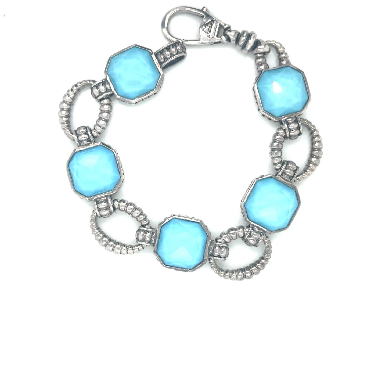 Lagos Sterling Silver Turquoise and Quartz Doublet Bracelet 7.5 Inches