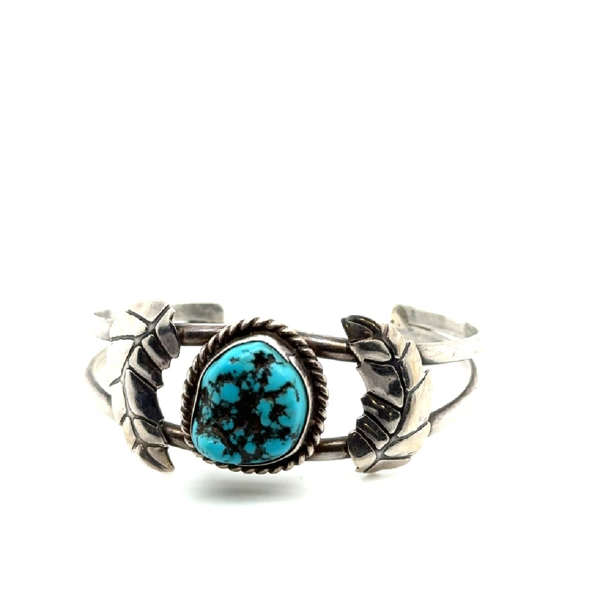 Sterling Silver Turquoise Cuff with Leaf Accents