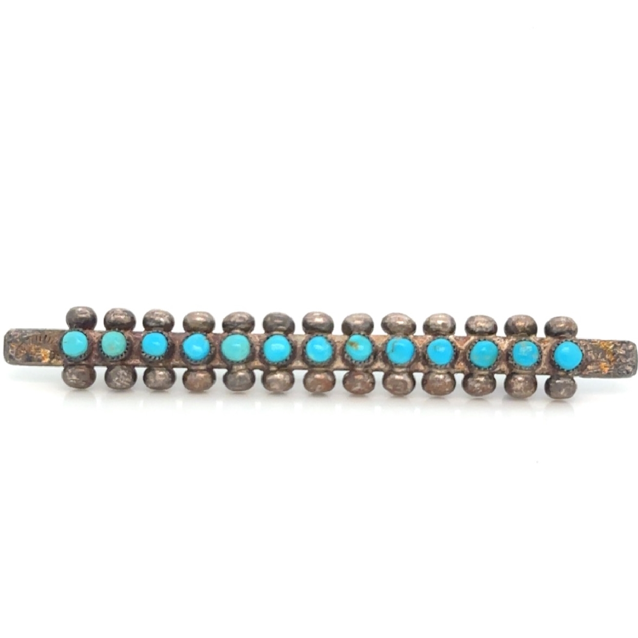 Vintage Sterling Silver Turquoise Bar Pin with Bead Detailing 