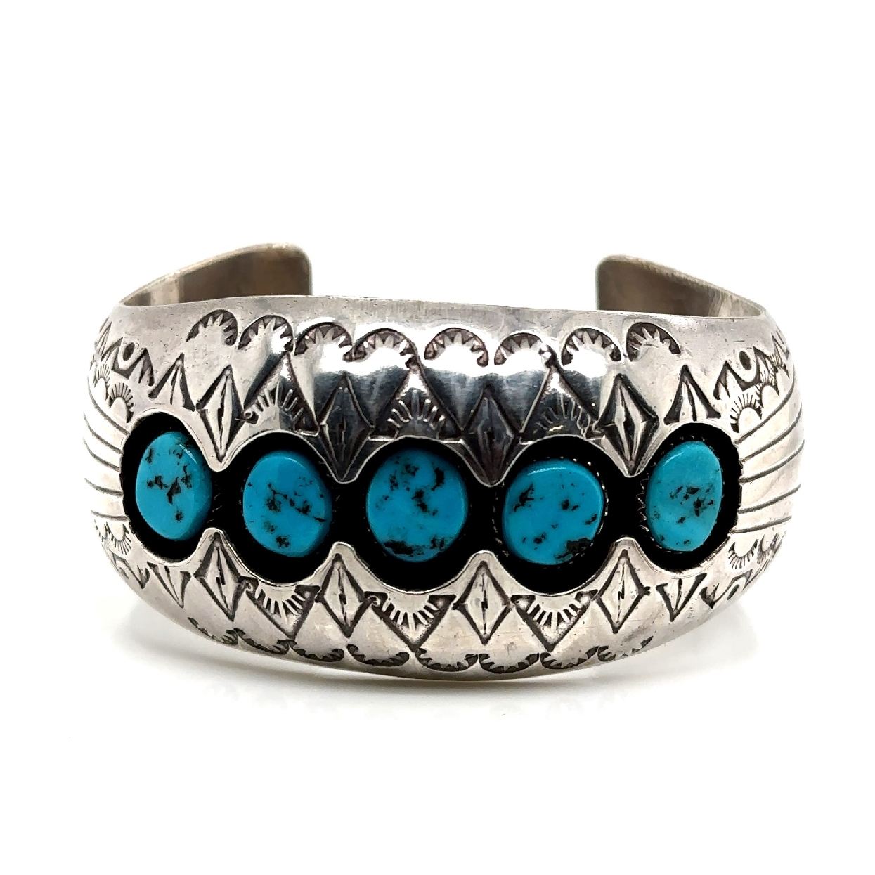 P.Benally Navajo Sterling Silver and Turquoise Cuff

Fits 7 Inch Wrist 
1.25 Inches at Widest 