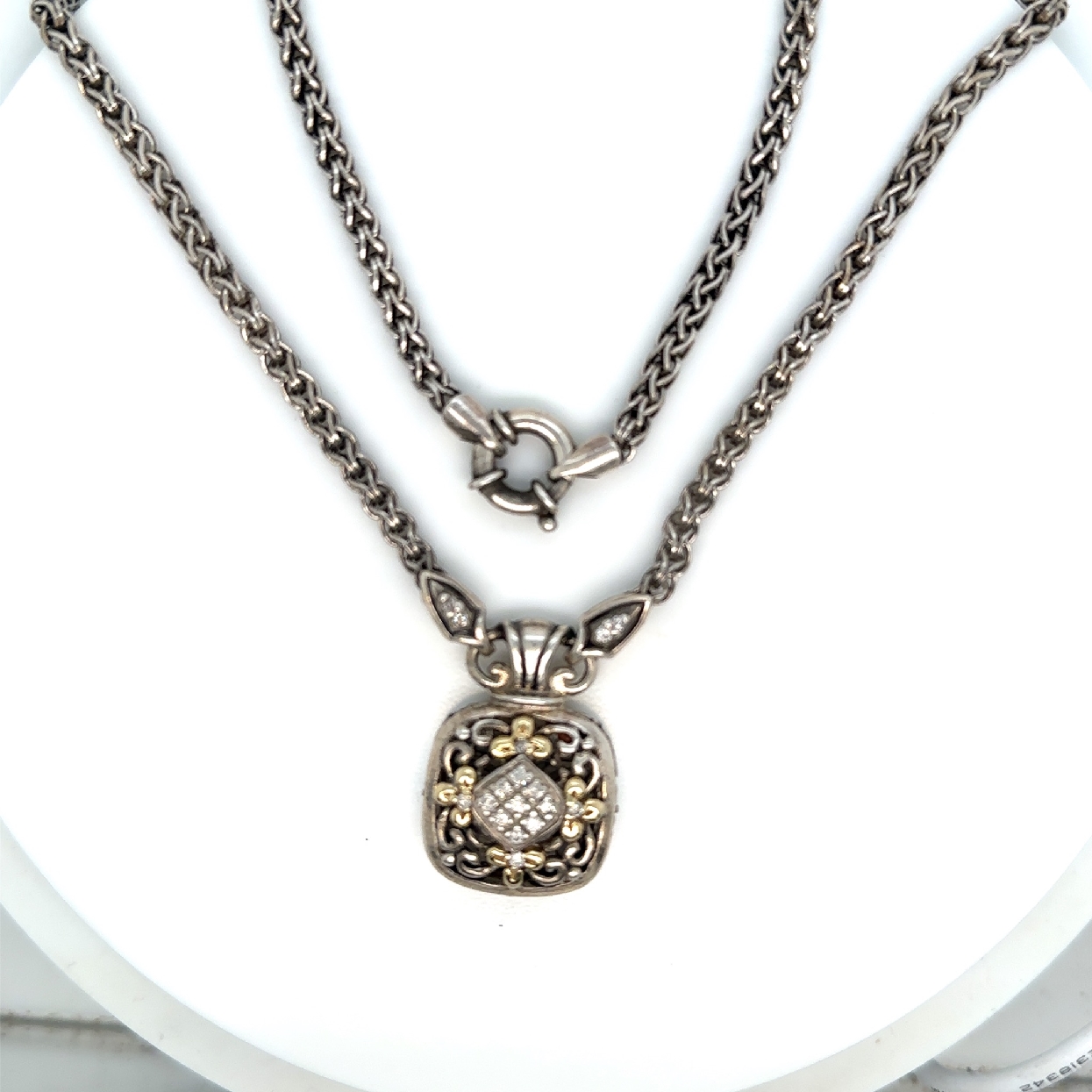 Sterling Silver and 18K Yellow Gold Necklace with Diamond Accents 

18 Inches