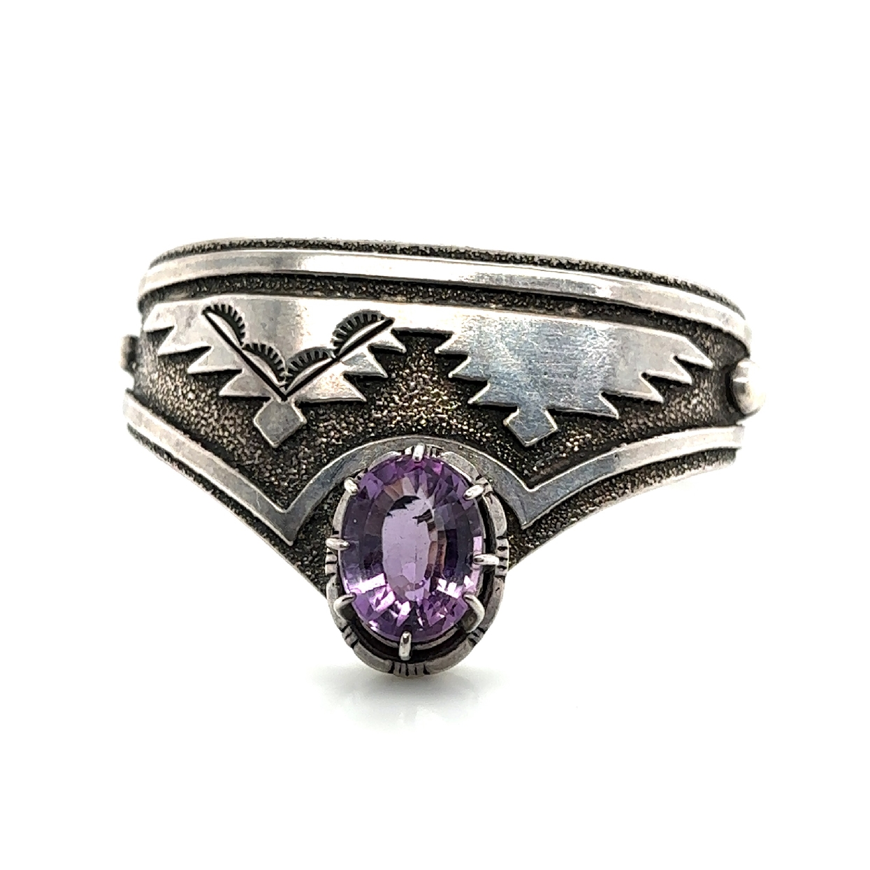 Sterling Silver Navajo Amethyst Cuff with Dorothy Secatero Stamp 