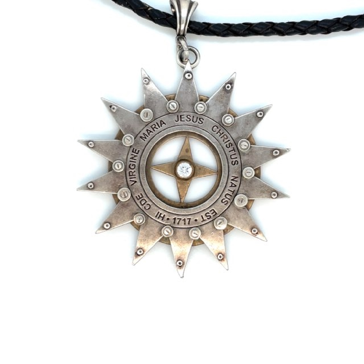 Sterling Silver and Brass Holy Sepulcher Star Pendant on a Leather  and Sterling Silver Necklace

30 Inches