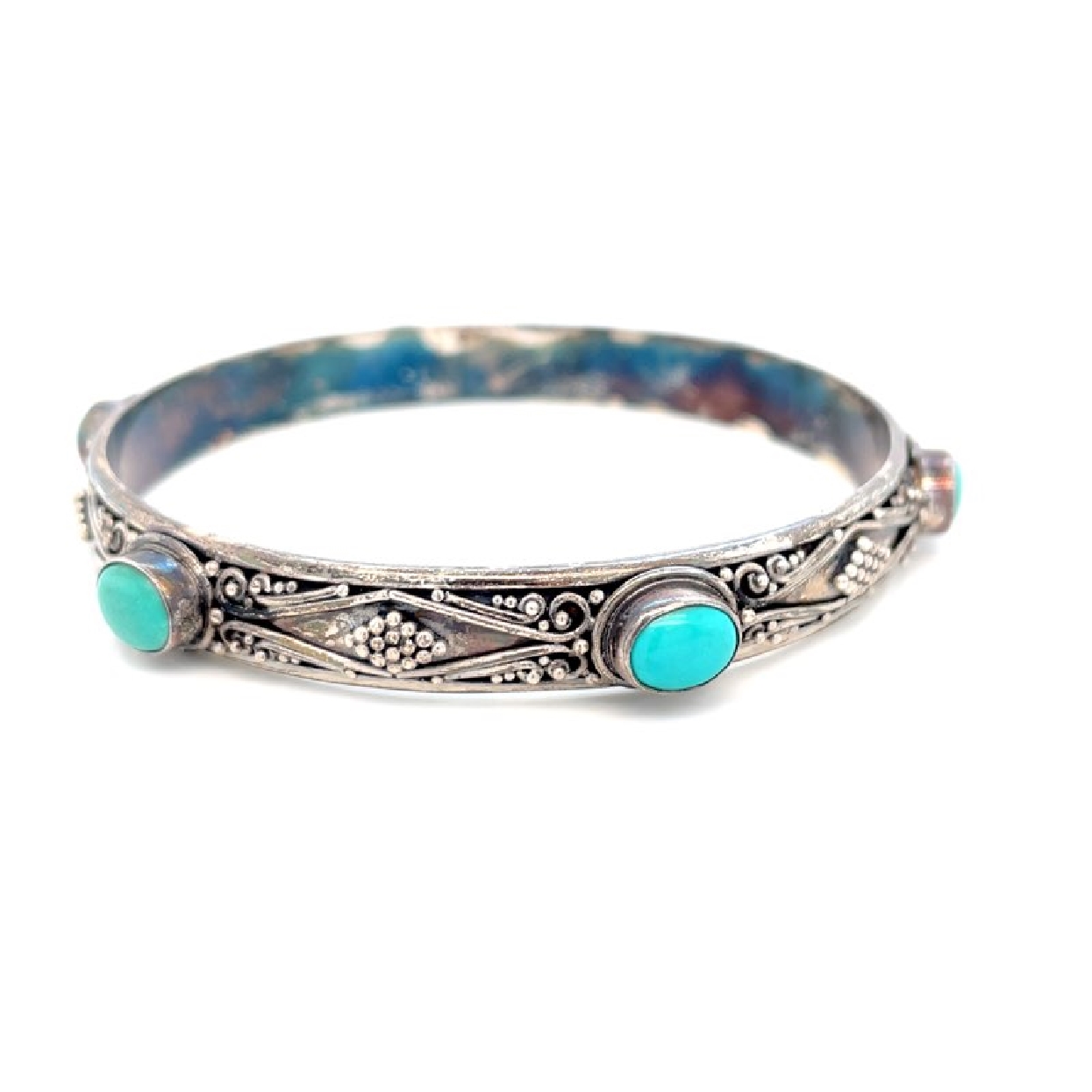 Sterling Silver Indonesian Bangle with Turquoise