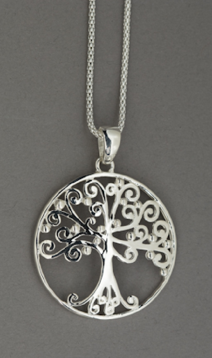Sterling Silver Southern Gates large round 3-D pendant live oak tree with spanish moss. 1-3/4   high including bale by 1-3/8   wide.
P176