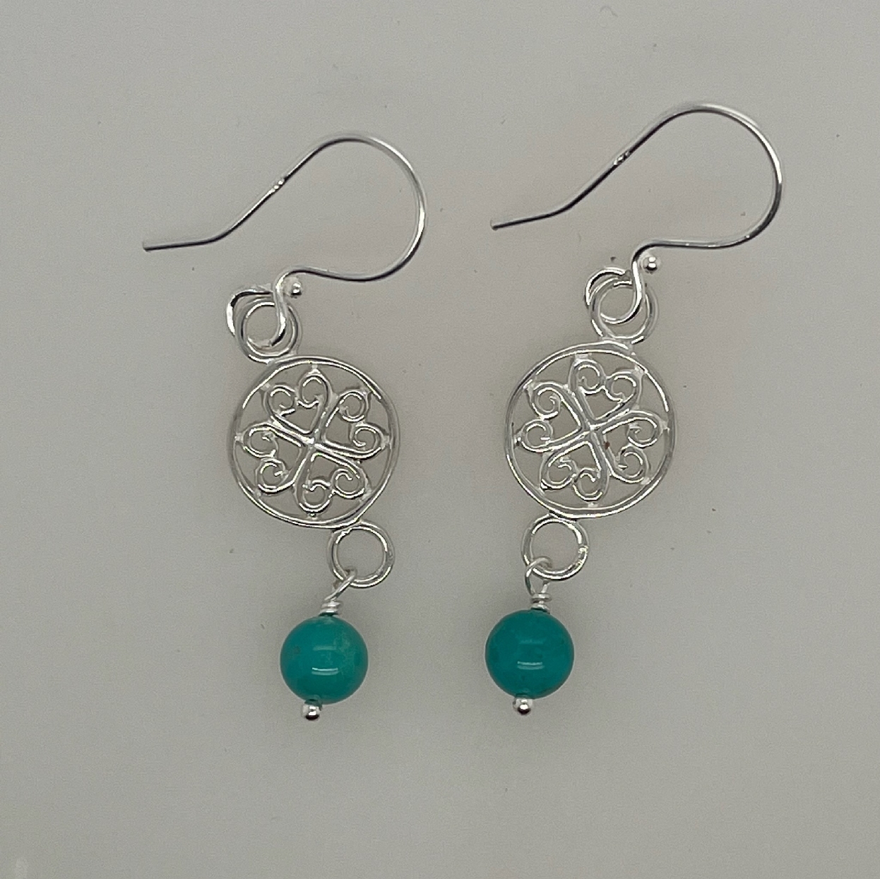 Sterling Silver Scroll Earrings with Turquoise Drop