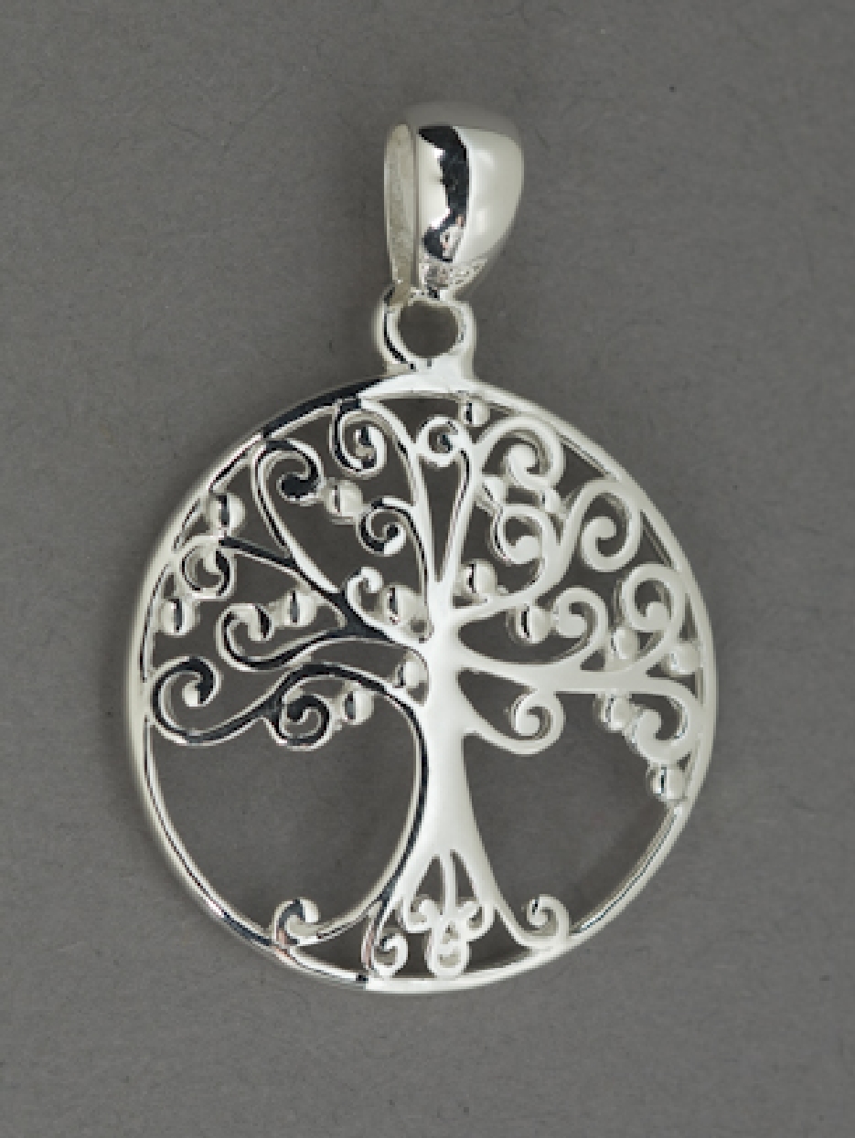 Sterling Silver Southern Gates small round pendant live oak tree with spanish moss. 3-D. 1-1/4   high including bale by 7/8   wide (approx.)
P195