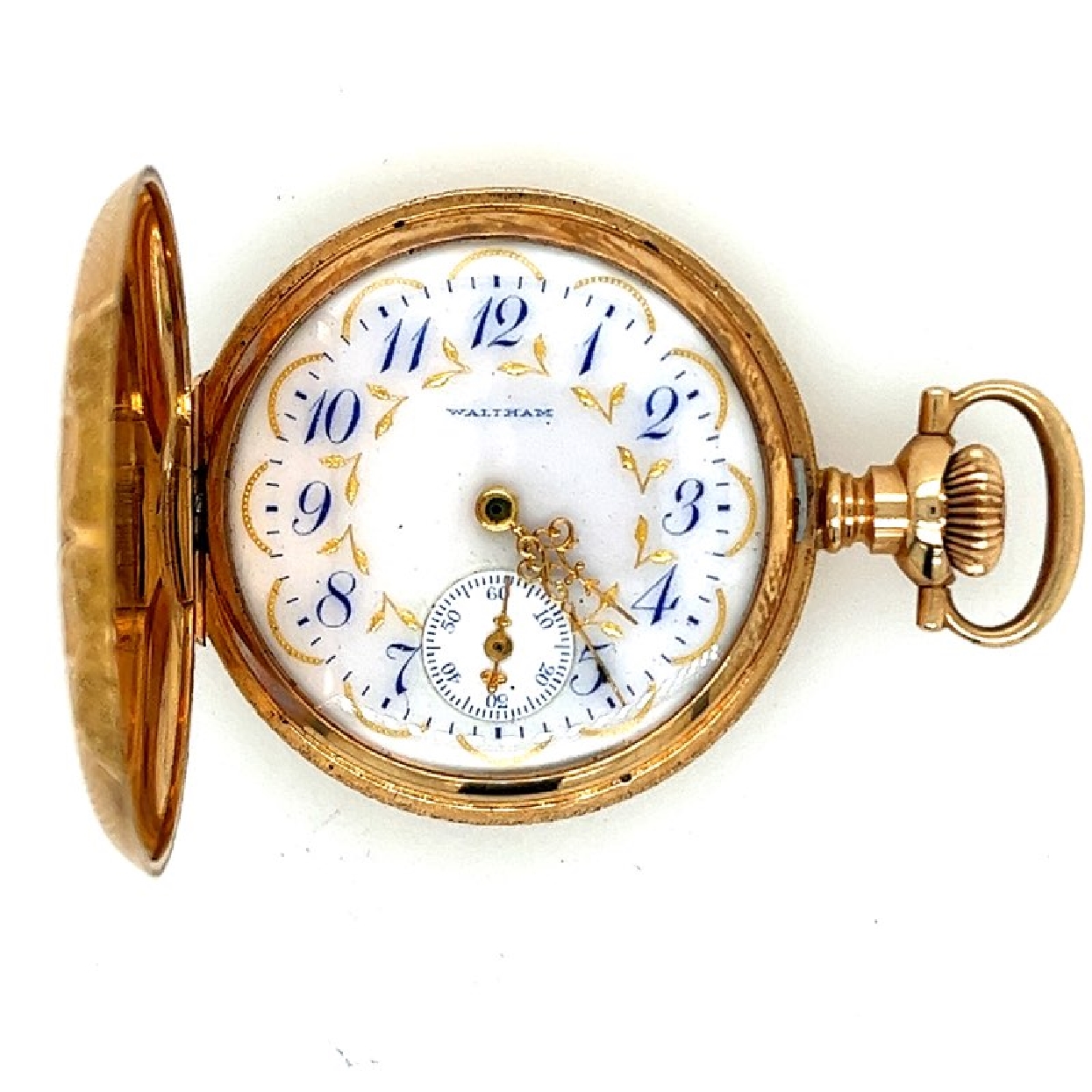 14K Gold 1897 Waltham Pocket Watch with Blue Hand Painted Numerals

SN- 8290770