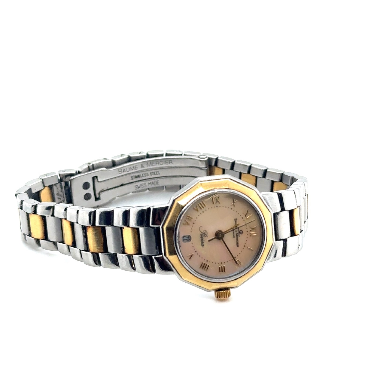 Baume & Mercier Two Tone Stainless Steel Swiss Made Riviera Watch with Mother of Pearl Watch Face 

