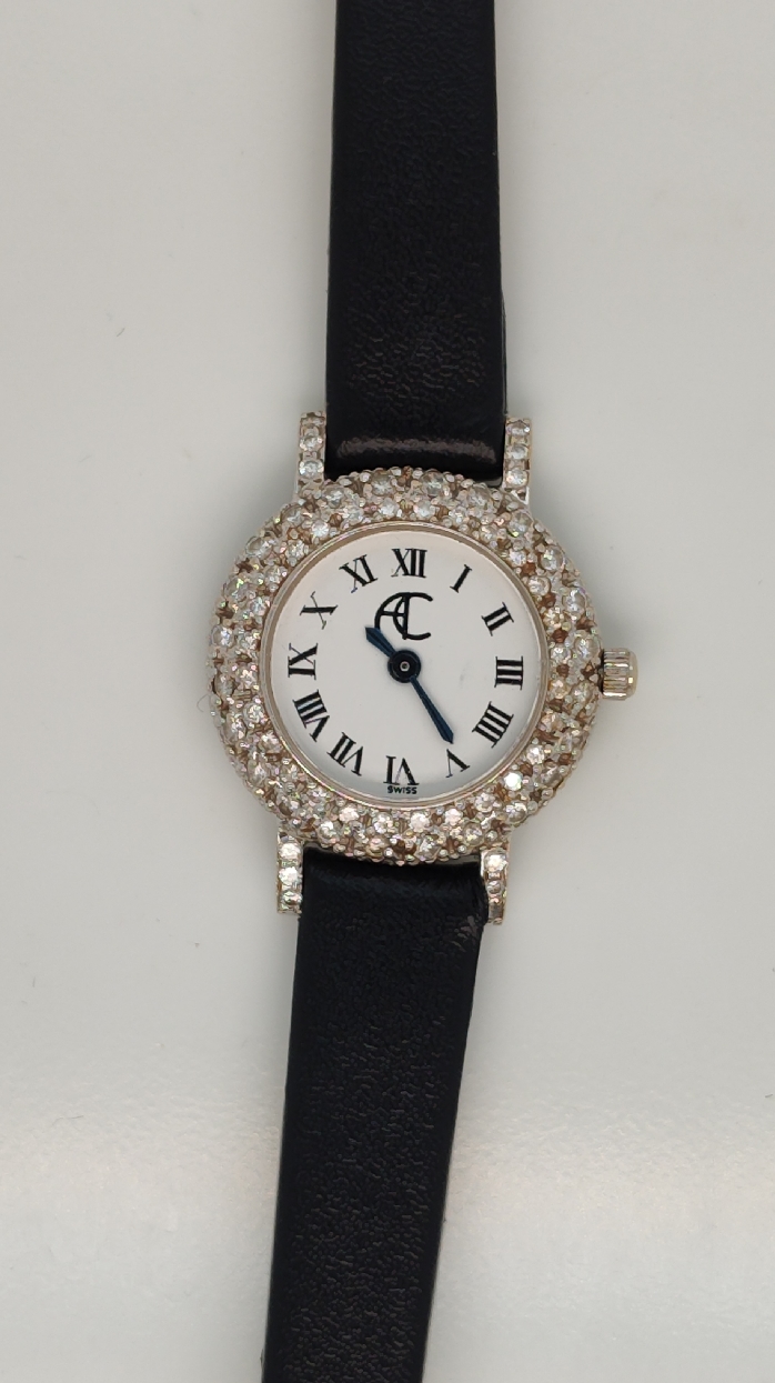 Ladies 18K White Gold Watch with White Face and Diamond Bezel