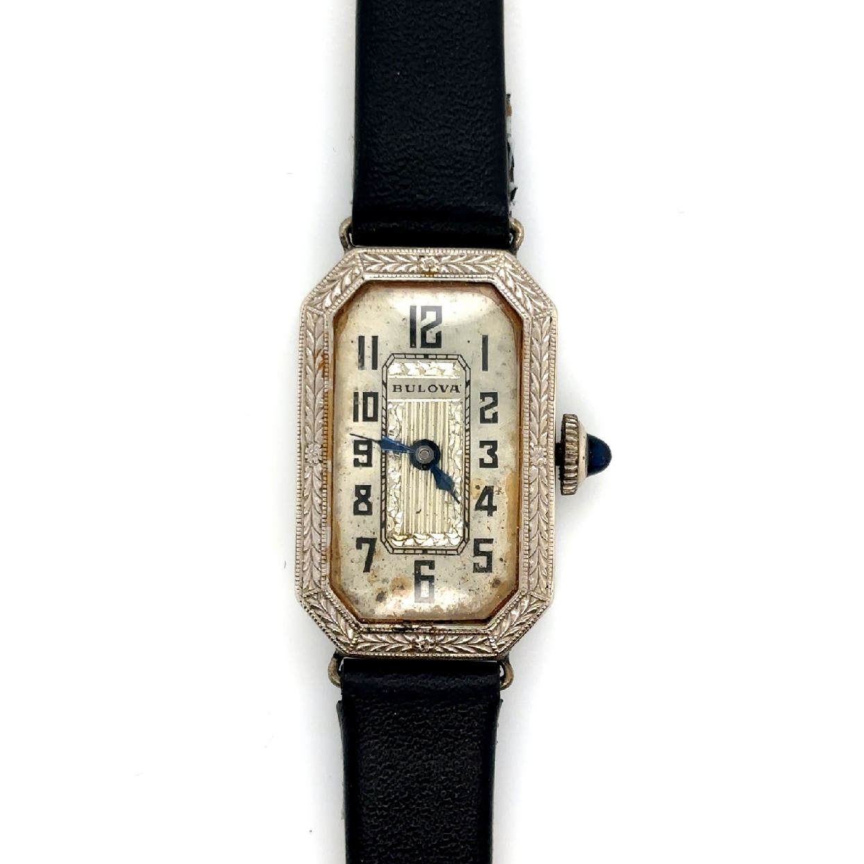 Ladies Antique Bulova with Black Leather Band