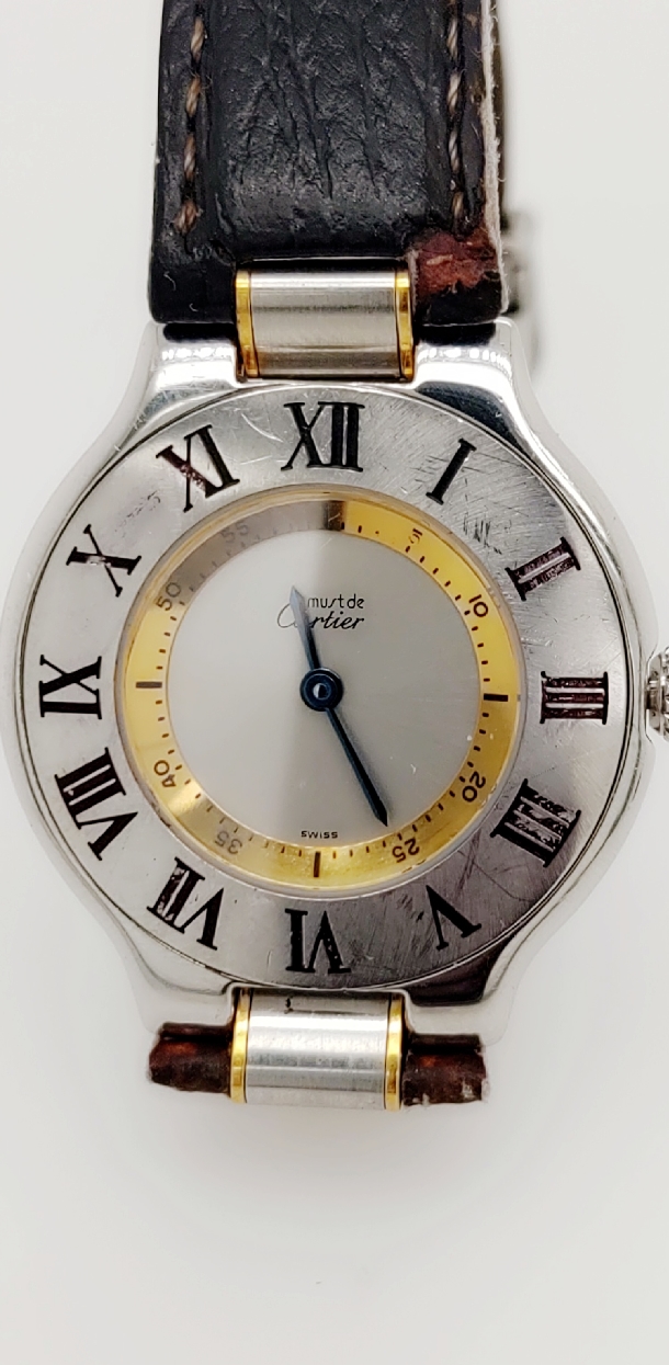 Cartier Stainless Steel/18K Yellow Gold Muste de 21 with leather band