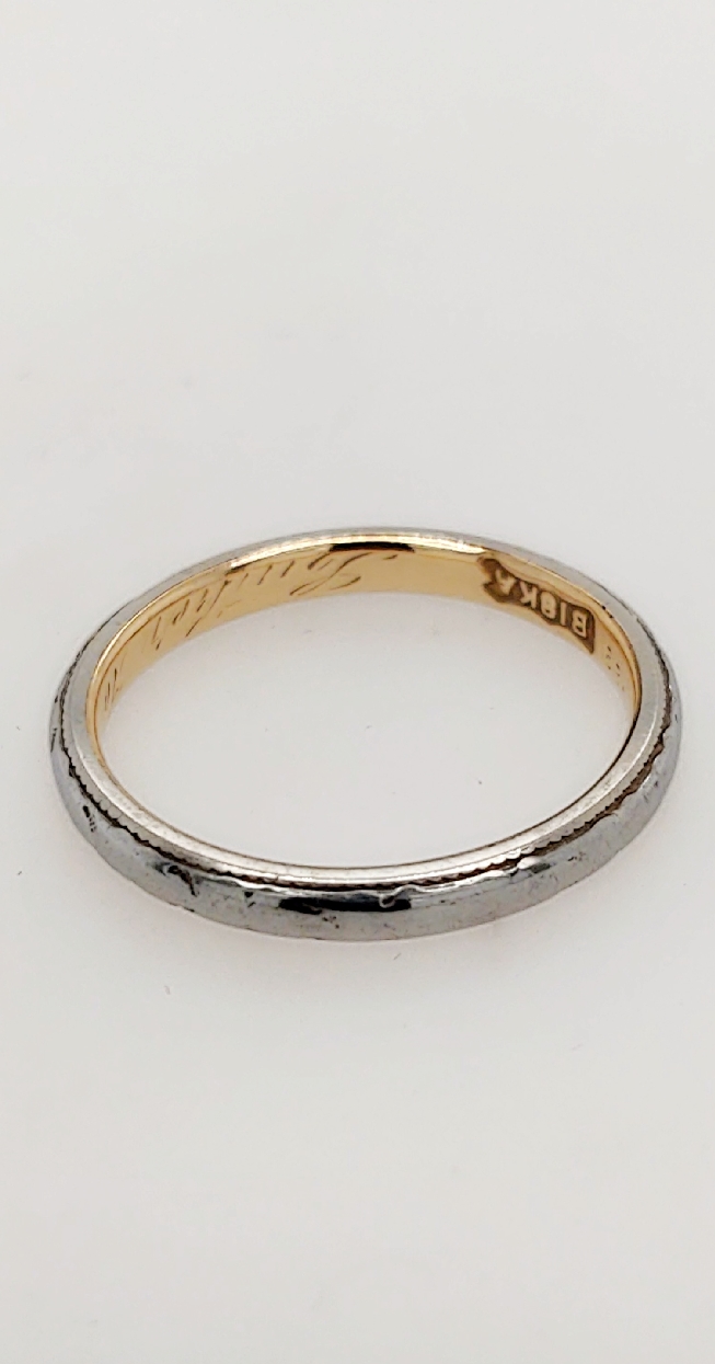 18K White Gold Band Antique Band with Hand Engraving Size 7.5