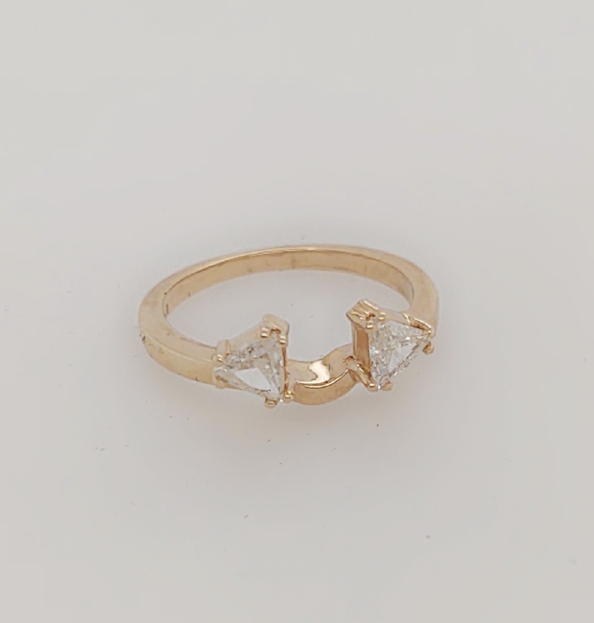 14k Yellow Gold Engagement Ring Guard with 2 Trillion Cut Diamonds Size 5