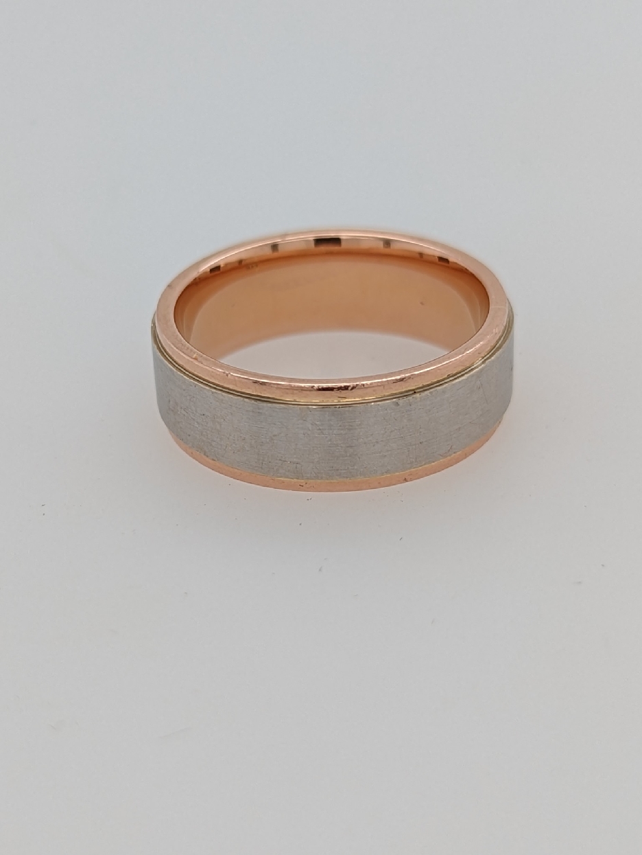 14K White and Rose Gold 7mm Wedding Band; Size 7.75