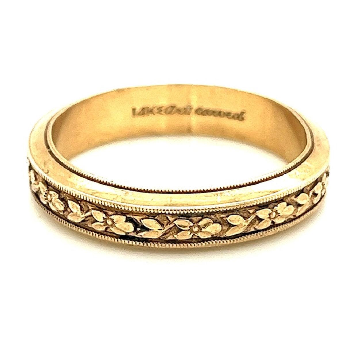 14K Yellow Gold Ring with Textured Filigree Detail Size 11.75 