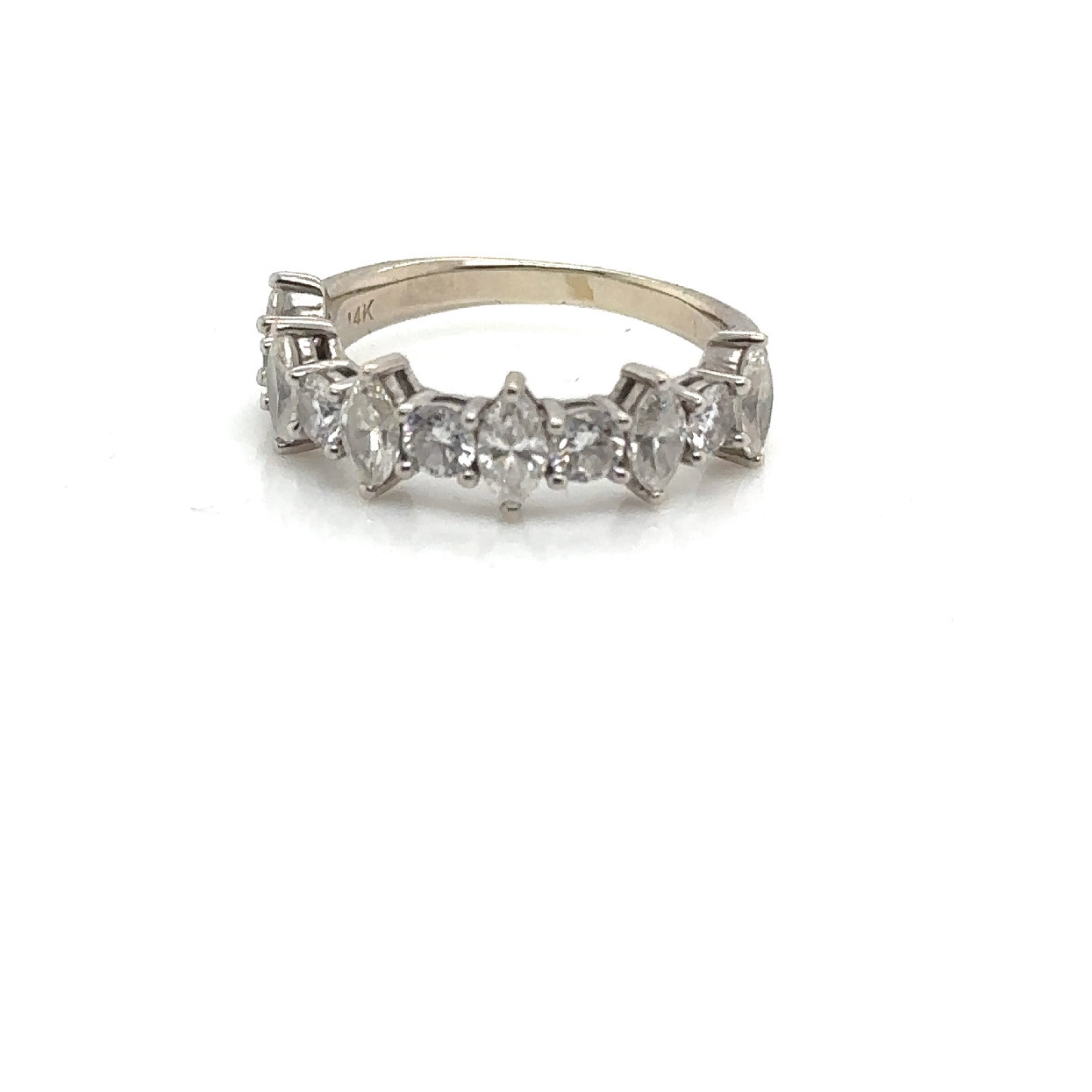 14K White Gold Wedding Band with Alternating RBC and Marquis Diamonds 1.5CT Size 6 I/I2 
*Grading Report Available
