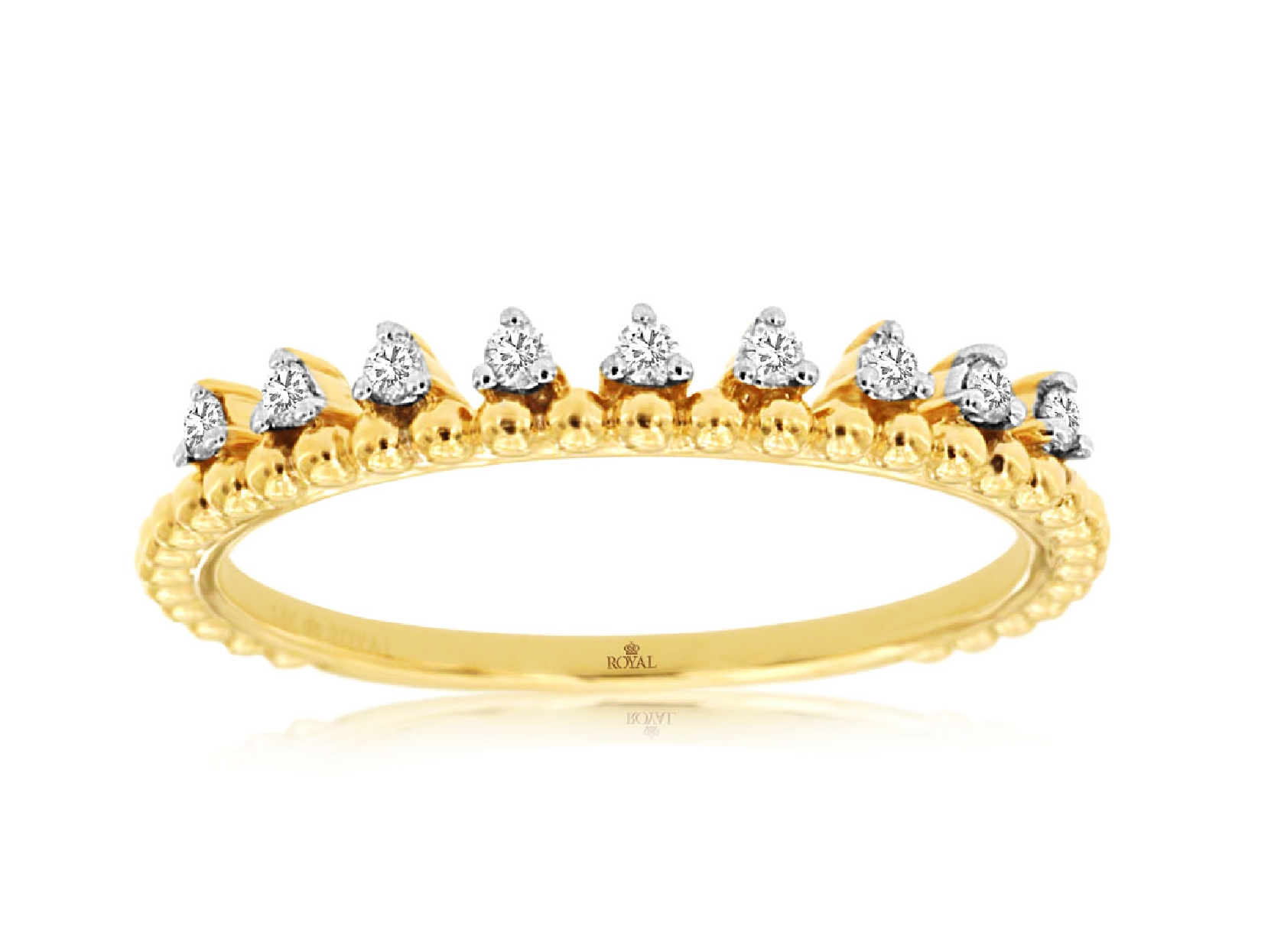 14K Yellow Gold Diamond Wedding Band with Milgrain and Triangular Details

.1 Ct Diamonds

Size 7.25