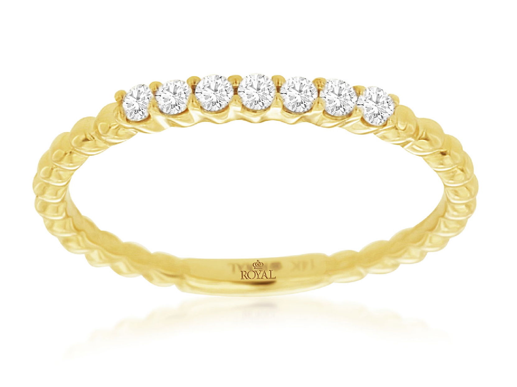 14K Yellow Gold Beaded Band with .16CT of Diamonds Size 7