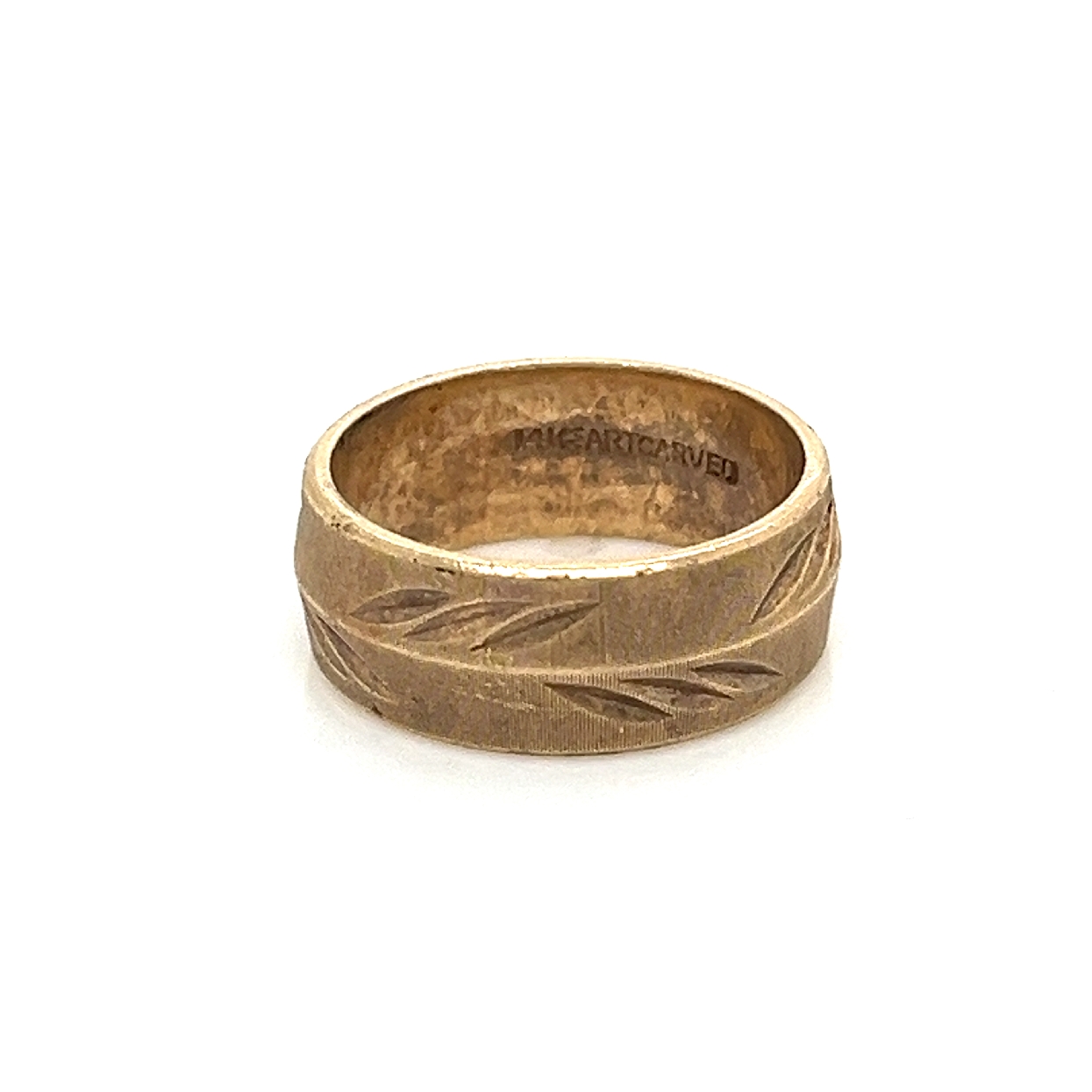 14K Yellow Gold Band with Leaf Design Size 5.5