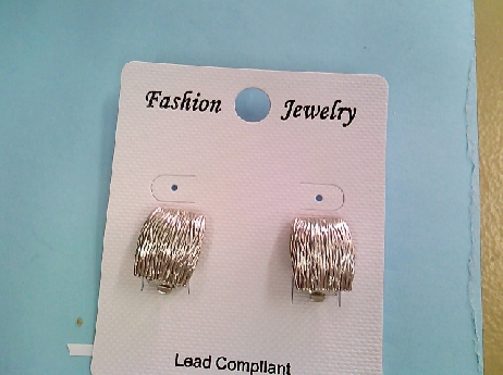 1211: One pair of silver tone costume 1/2 hoop bark textured clip earrings