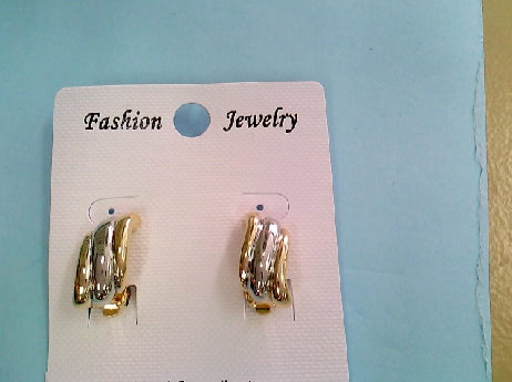 1212: One pair of 3 row two tone costume clip earrings