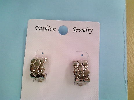 1214: One pair of costume silver tone 3 rows of round circle clip earrings