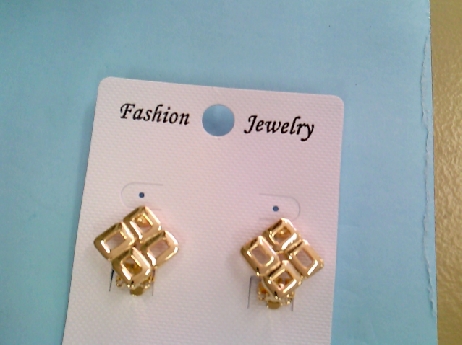 1215: One pair of gold tone costume clip earrings of 4 open squares 