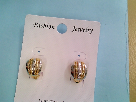 1218: One pair of two tone grooved Costume clip earrings