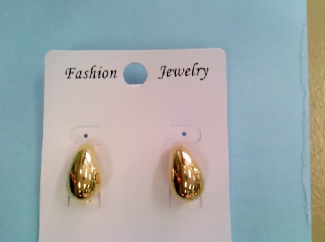 1219: Oen pair of gold tone costume tear drop shaped clip earrings