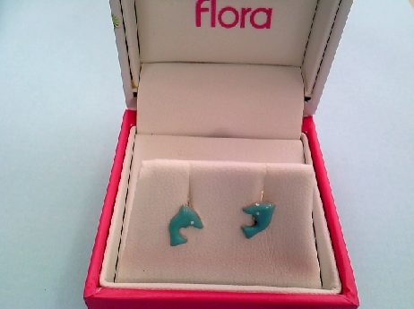 1267: One pair of sterling silver Floral Brand enamel Aqua Dolphin thread back stud earrings