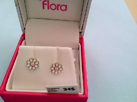 1270: One pair of sterling silver Floral Brand enamel Pink Daisy thread back stud earrings