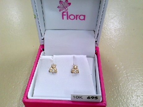 1297: One pair of 10k yellow Floral Brand white cubic zirconia Bear thread back stud earrings