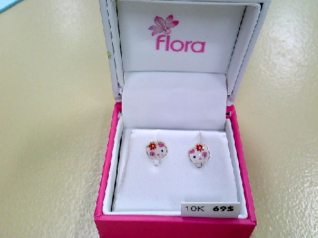 1300: One pair of 10k yellow gold Floral Brand Kitty enamel thread back stud earrings