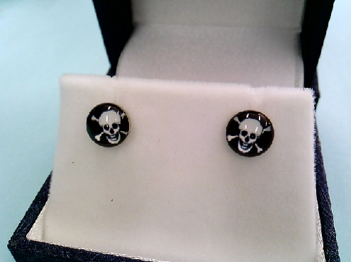 1362: One pair of Chisel stainless steel black epoxy Skull stud earrings