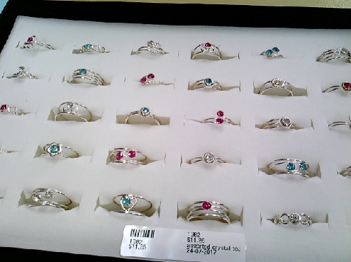 1382: Sterling toe rings of assorted styles and assorted color cyrtsals 