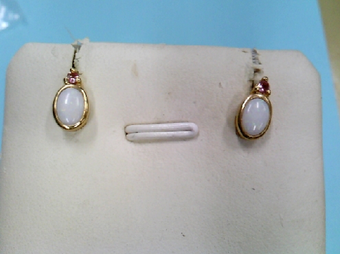 1576: One pair of 10k yellow gold genuine 6x4mm oval Opal and genuine Pink Tourmaline earring studs