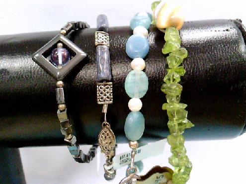 1605: Ladies bracelets of assorted genuine gemstones/FWP crystals and 925 clasp